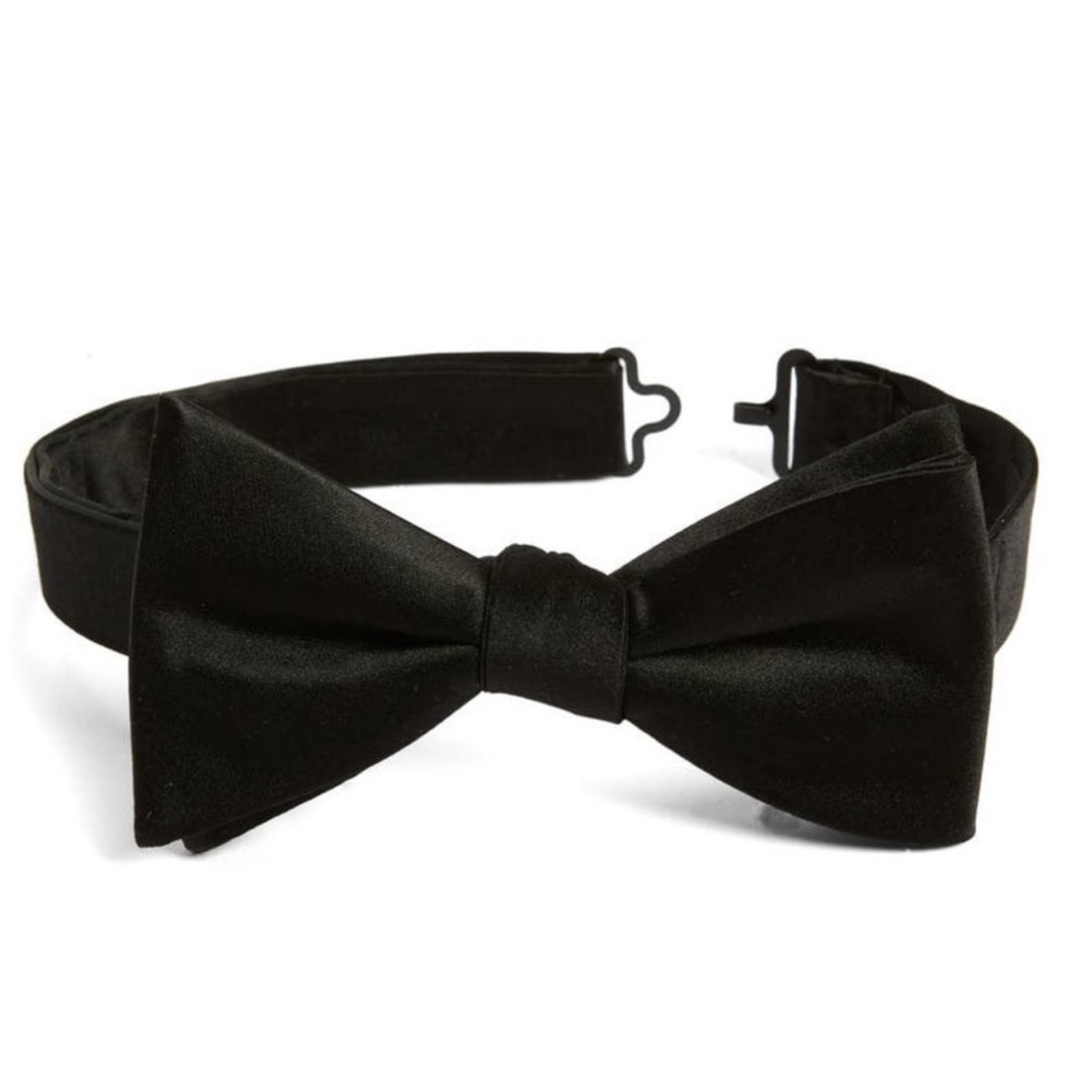 NORDSTROM MENS SILK SATIN PRE-TIED BOW TIE BLACK NWOT - Picture 13 of 13